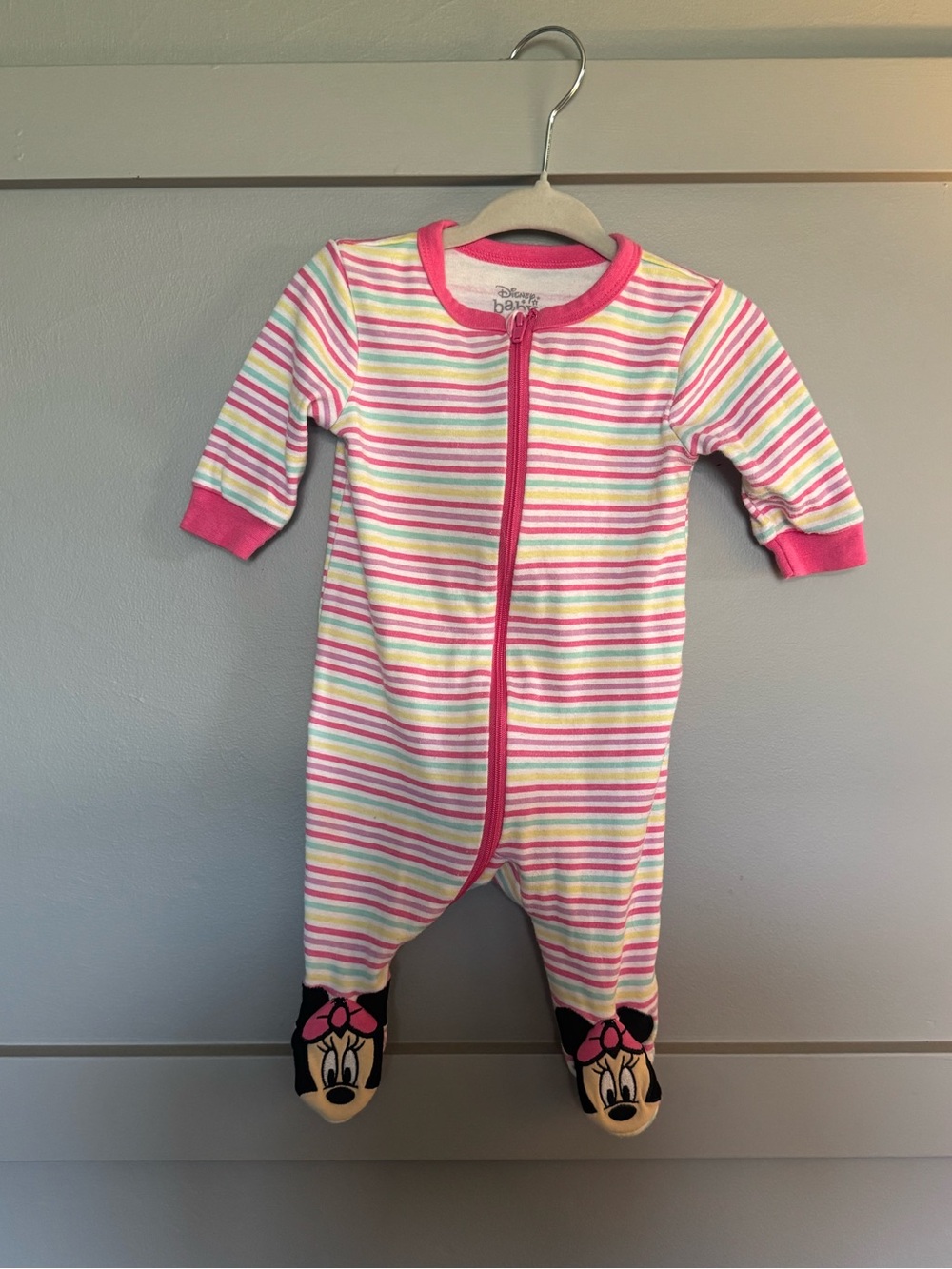 Disney mini mouse Pink Striped Footed One-Piece 0-3 months